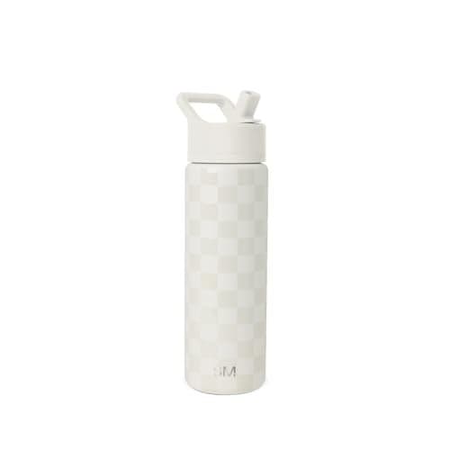 Simple Modern Water Bottle with Straw Lid Vacuum Insulated Stainless Steel Metal Reusable Leak Proof BPAFree Cup for School Summit Collection 22oz Cream Checkmate