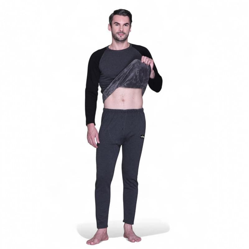TFAOOSHIN | Mens | Thermal Set (Top and Bottom) | Fur Inside | Round Neck |Contrast Full Sleeves | DGRAY | XL Size D-Grey