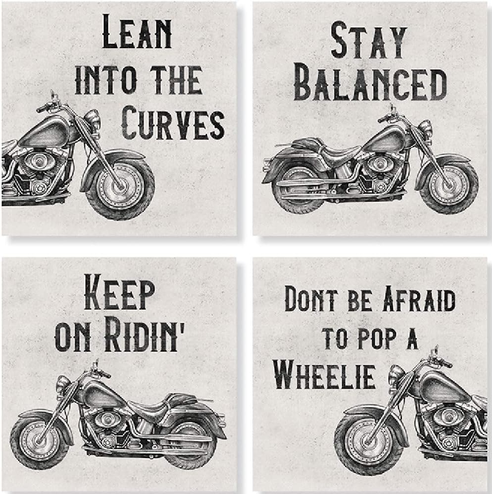 Carson SS74398 Motorcycle Square House Coaster Set of 4 4inch Diameter Multicolor