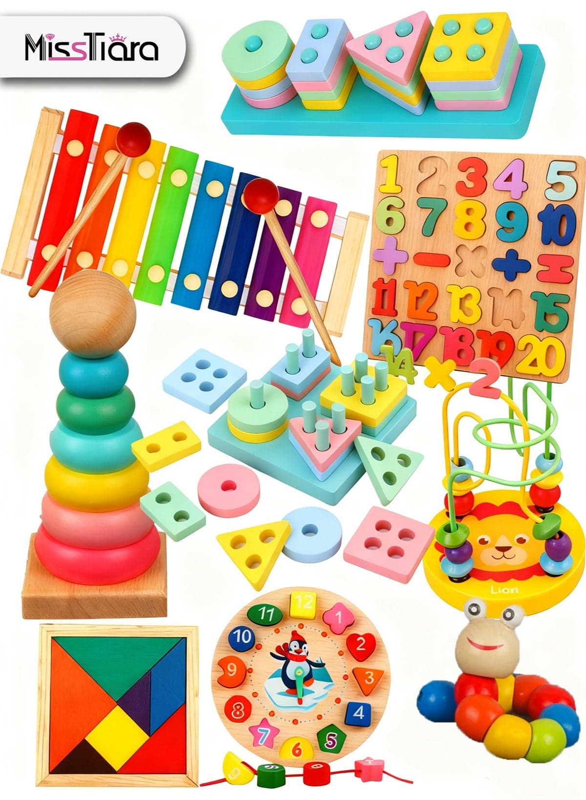 Children's wooden toys,Montessori Toys, Suitable For Boys And Girls Aged 3+. 9 Pcs Children's Wooden Toys, Children's Toys, Educational Learning Toys For Preschoolers Aged 3-6, Suitable For Children Aged 3+, Birthday Gifts, And Early Development Toys.Assorted
