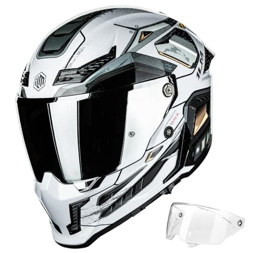 ILM Motorcycle Helmets for Adult Men Women Full Face DOT ECE Powersports Dual Visor Street Racing Helmet with Pinlock Cascos para Motos Model MF509 Cyborg Gray 2XL