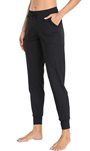 Oalka Women's Joggers High Waist Yoga Pockets Sweatpants Sport Workout Pants Drawstring Black XXL