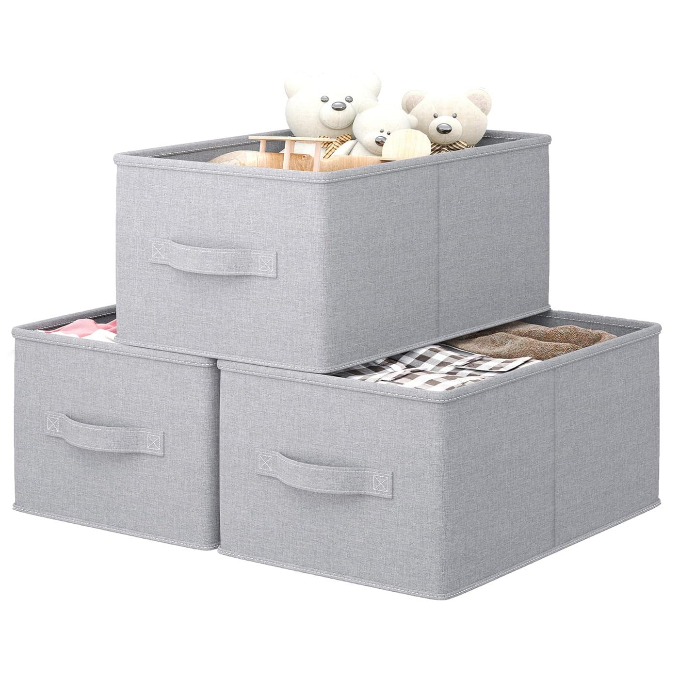 LayerSpace 3 Pack Fabric Storage Bins for Shelves 1625x12x10in Closet Storage Baskets Collapsible Storage Bins Fabric Closet Organizers with Handles Light Gray