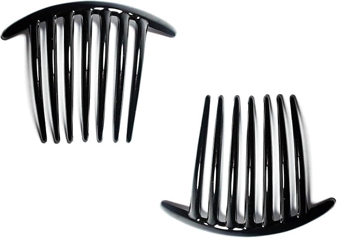 Mytoptrendz Pair of 2 pcs Black Plain Strong Long Teeth Large Bar Side Hair Combs Slides Classic Curved French Twist Comb Hair Accessories