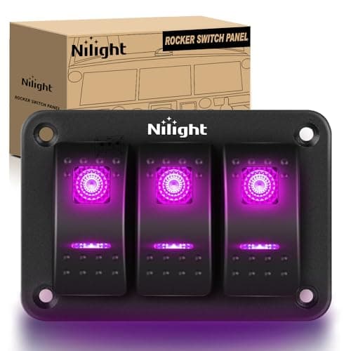 Nilight 3 Gang Aluminum Rocker Switch Panel 5 Pin ON Off Pre-Wired Pinkish Purple Toggle Switch SPST 12V 24V Night Glow Stickers for Cars Marines Boats Campers RVs, 2 Years Warranty