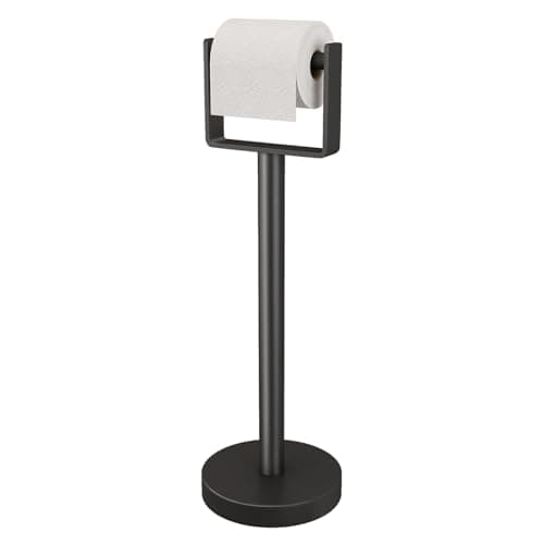 YUMORE Heavy Duty Toilet Paper Holder Stand ExtraWeighted Base No Tipping Stainless Steel Toilet Paper Stand Free Standing Floor Tissue Roll Holder for Bathroom Matte Black 200UP
