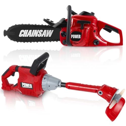 Arrowbash 2 Pcs Toy Gardening Tool Set for Kids Toy Chainsaw Weed Trimmer Battery Powered Gardening Tool Set with Lights and Sounds Christmas Birthday Gift for Boys Girls