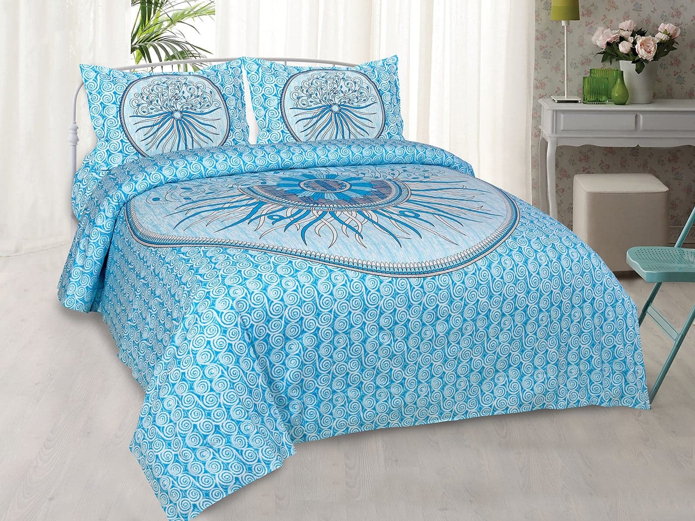 Braise Premium 100% Pure Twil Cotton | Double Bedsheet | King Size 100 x 108 inch with 2 Pillow Covers (Blue)