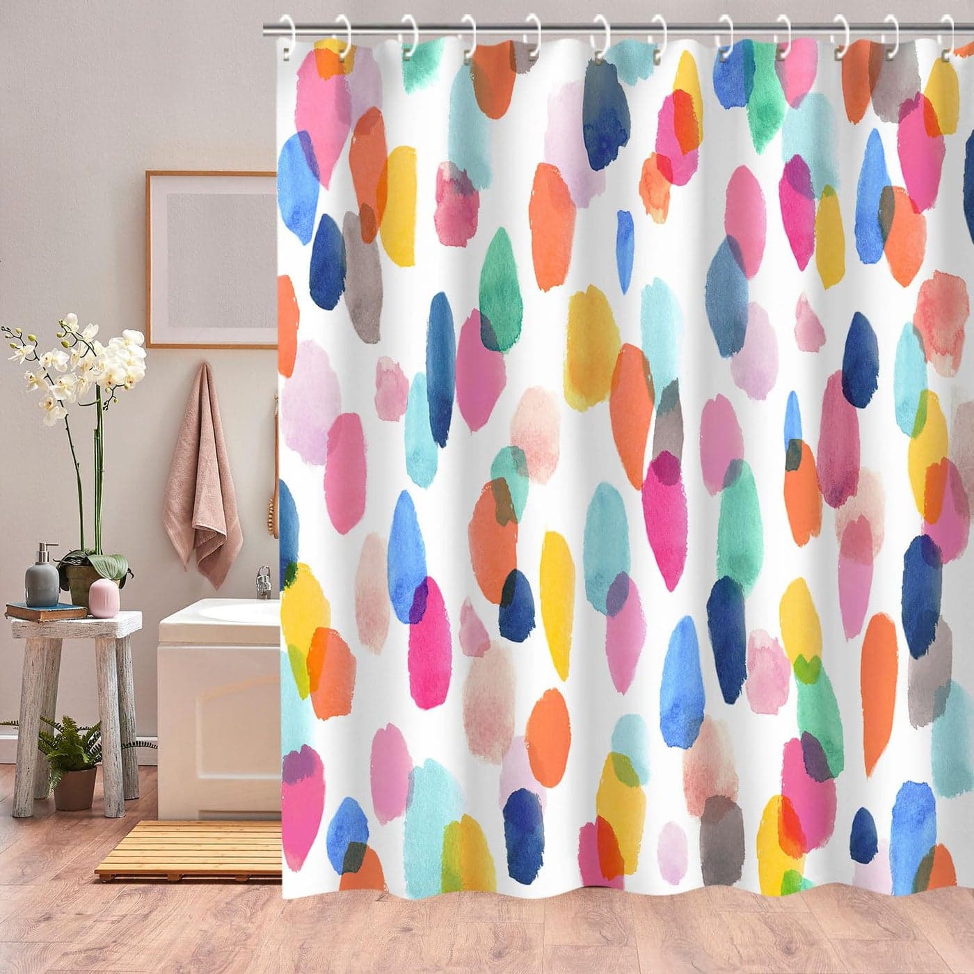 RosieLily Watercolor Polka Dot Circles Shower Curtain Kids Shower Curtain Set with 12 Hooks Waterproof Washable Decor Bathroom Shower Curtain 72 x 72 inches