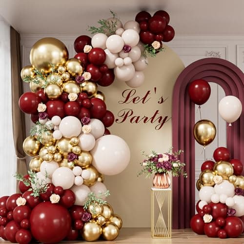 Adeyoo Burgundy Balloon Garland Arch Kit Burgundy and Gold Balloons Maroon White Balloon Metallic Gold Latex Balloon for Maroon Wedding Baby Shower Birthday Bridal Shower Party Decorations 128Pcs