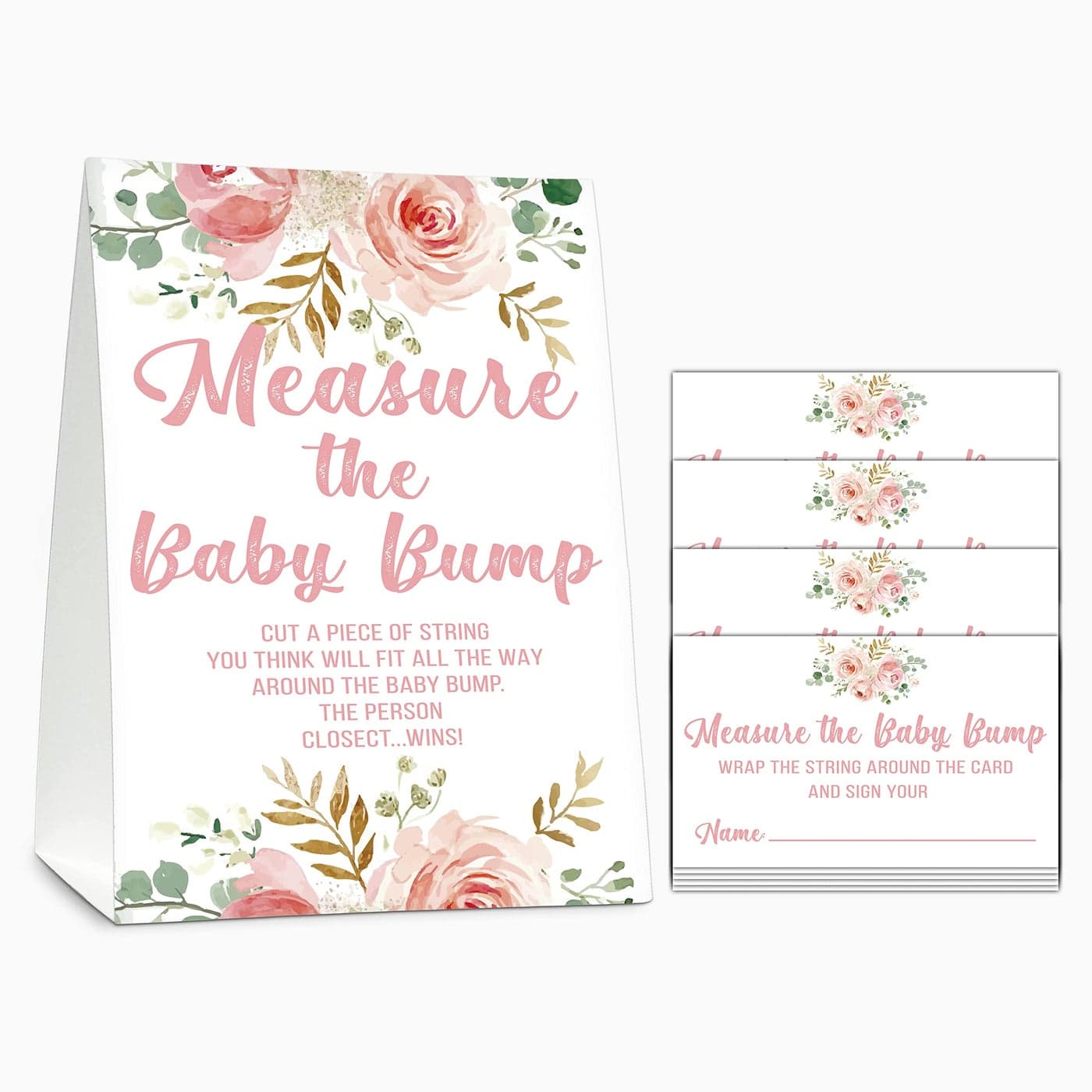 Baby Shower Game Set Measure The Baby Bump1 Standing Sign 50 Find Cards Floral How Big is Mommys Belly Party Game Blush Pink Baby ShowerGender Reveal Party Favor DecorA02