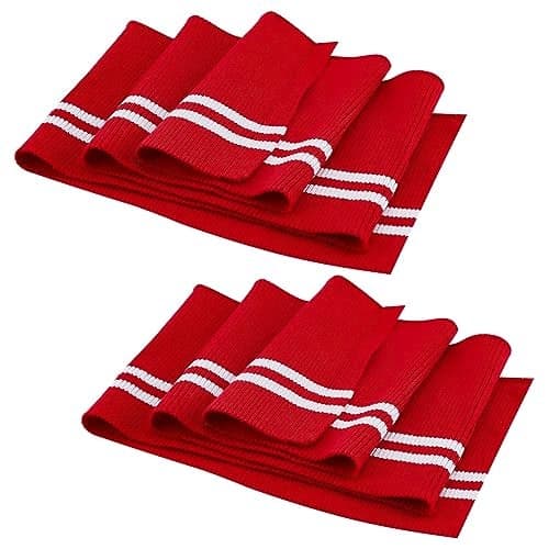 BENECREAT 2Pcs Striped Ribbing Fabric for Cuffs 55x37 Red Waistbands Collar Cuffs Trim Material with Black Line for T Shirts Jackets Dresses DIY Sewing Crafts 2mm Thick