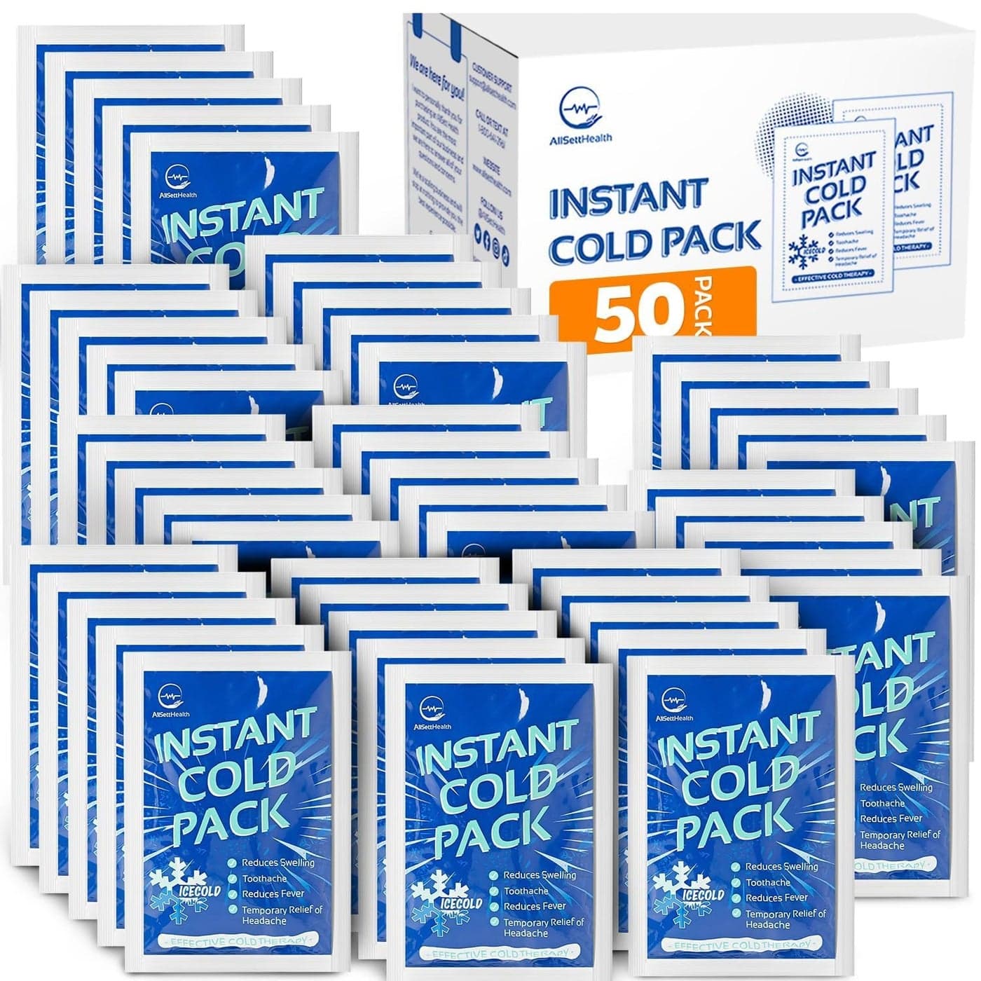 50 Pack Instant Ice Cold Pack 6 x 45 Disposable Instant Ice Packs for Injuries Cold Compress Ice Pack for Pain Relief