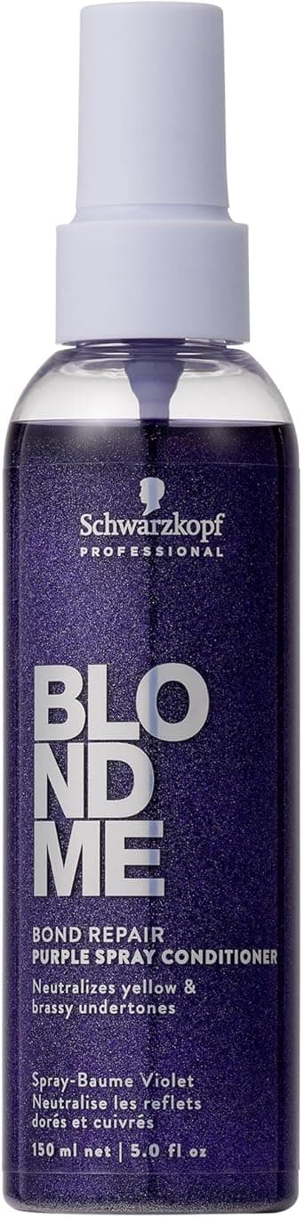 Schwarzkopf Professional BLONDME Bond Repair Purple Spray Conditioner Leave In Neutralizing Yellow Undertones For Colored Lighthened Bleached Hair Deeply Nourishing And Detangling 150 ml