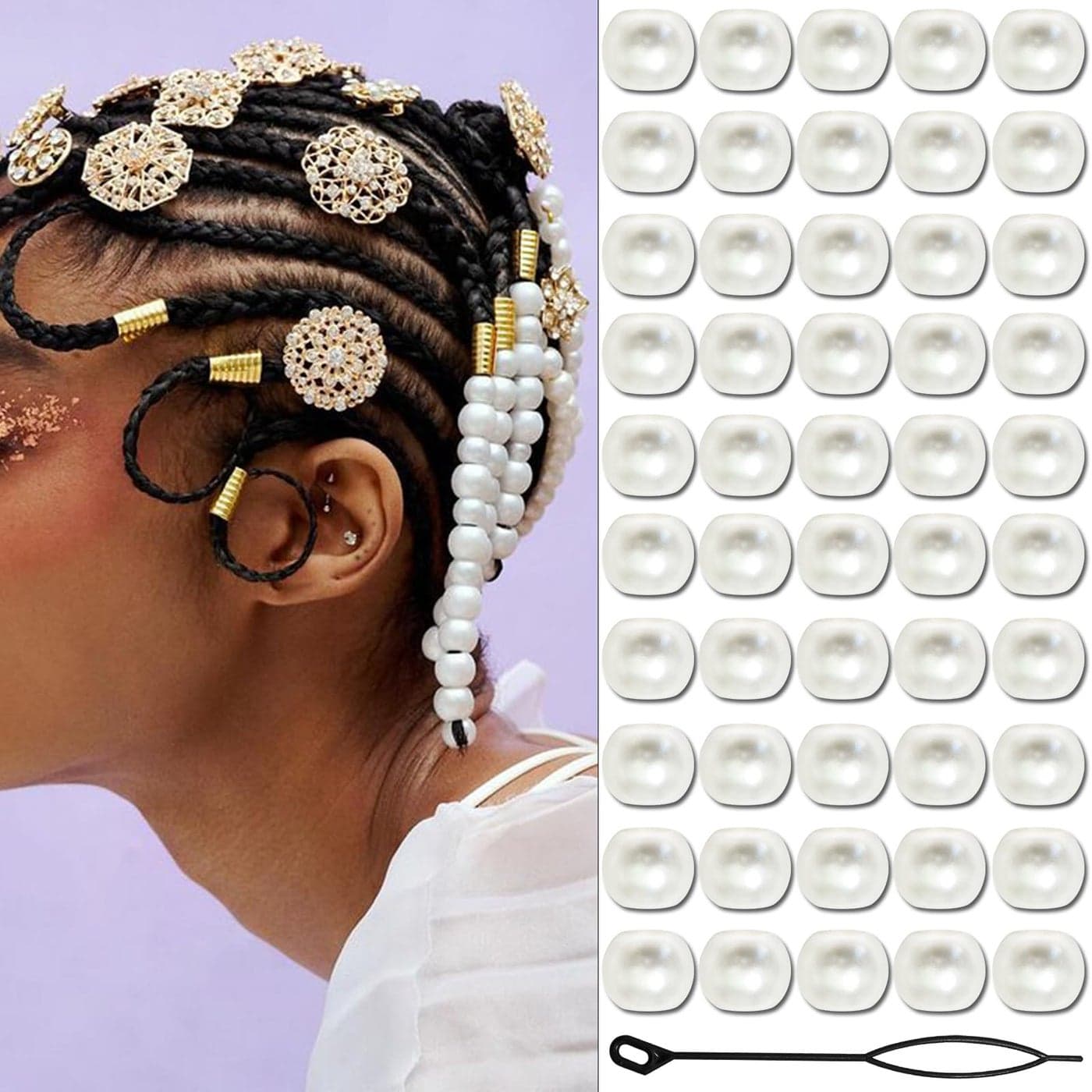 VENOFEN 50PCS Hair Beads for Braids Pearl White Dreadlock Bead Loc Hair Jewelry Women Braids Decoration Hair Accessories for Girls