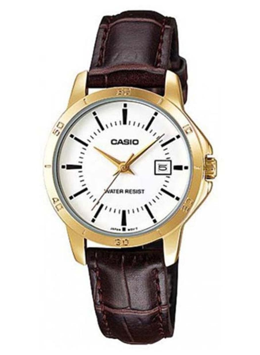Women Leather Analog Wrist Watch LTP-V004GL-7AUDF - 30 mm - Brown