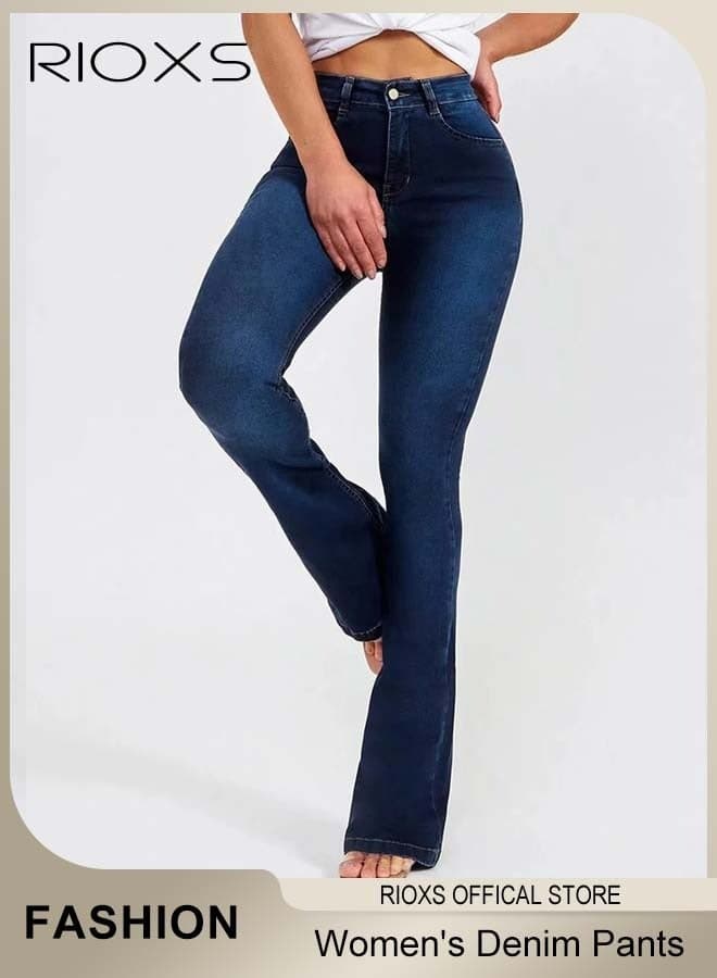 Women's Flare Jeans, Trendy High Waist Butt Lifting Denim Pants, Vintage-style Slim Fit Stretchy Bootcut Bell Bottom Janes with Pockets, Ladies Casual Comfortable Flare Skinny Jeans with Zip Fly and Button Closure, Perfect for Work, Casual, Street Wear, Outdoor and Party