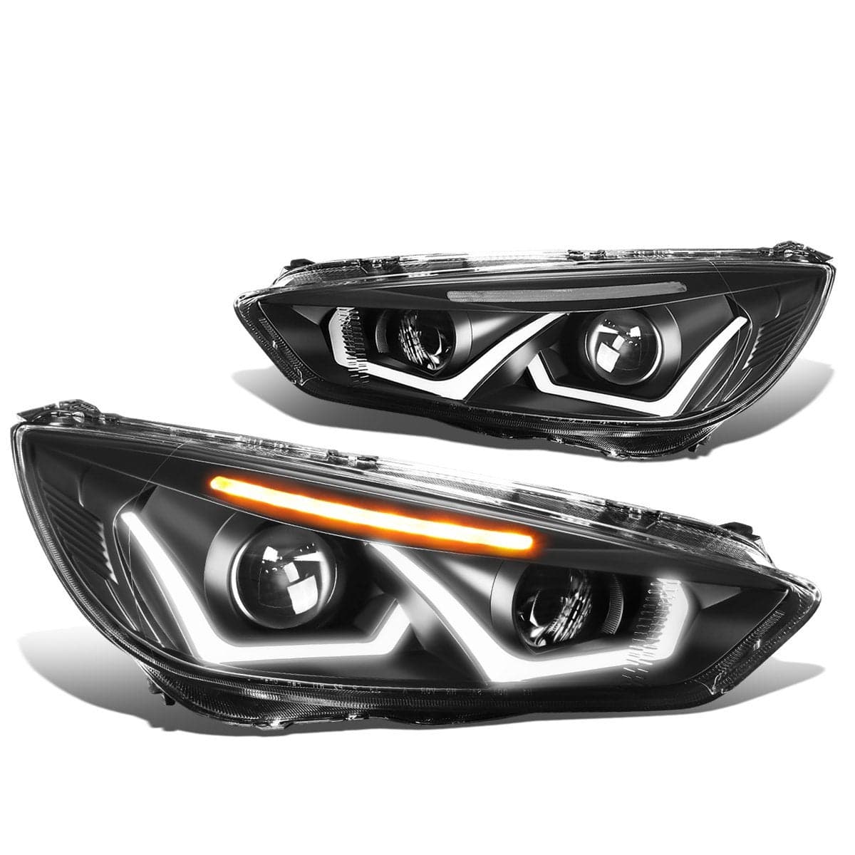 DNA MOTORING Projector Headlights Assembly Compatible with 20152018 Ford Focus Black housingClear corner HLHPLLEDFF16BKCL1
