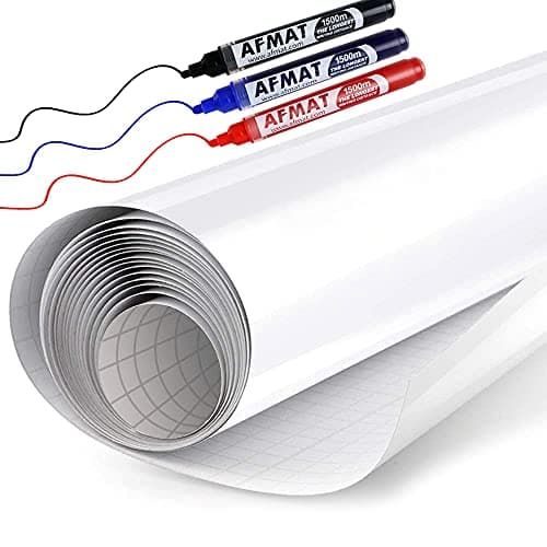 AFMAT White Board Sticker for Wall 144x11ft Peel and Stick Whiteboard Wallpaper StainProof Super Sticky Dry Erase Wall Decal Dry Erase Contact Paper Roll Adhesive for TableDoor 3 Markers WS11