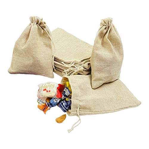 KRIWIN Ten Cotton Jute Drawstring Closure Small Size Gift Potli Bags Pouches(17.78 X 12.5 cm; Beige) (10)