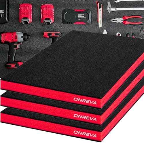 ONREVA Tool Box Foam 16x12x2 inch 3Pack, Foam Inserts for Cases, Polyethylene Storage Sheets for Toolbox Hard Case, Tool Shadow Insert, Kaizen Organizer Sheet, Black with Red