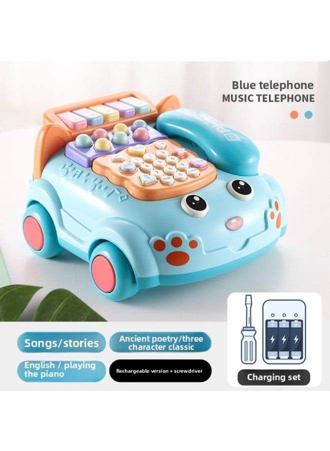 Children's Toy Mobile Phone Puzzle Early Education Male 0-3 Years Old Girl Telephone Simulation Baby Call With Hand-Color:Early Education Telephone 【blue】 Rechargeable Version