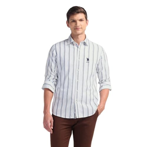 U.S. POLO ASSN. Regular Fit Casual Shirt for Men | Spread Collar, Long Sleeves Mens Casual Shirts - XL, White