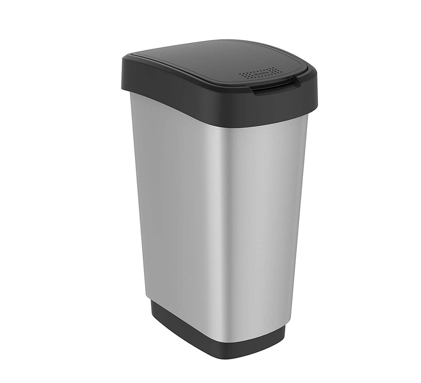 Rotho Twist Waste Bin 50l with Lid Plastic PP BPA BlackSilver 50l 401 x 298 x 602 cm One Size
