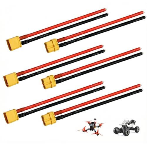 MILAKE 6 Pcs XT60 Connector Plug Cable with Plug and Socket Pigtail Leads XT 60 Connector Adapter with 12AWG 100 mm UltraFlexible Silicone Wire Suitable for RC LiPo Battery Drone Car Boat