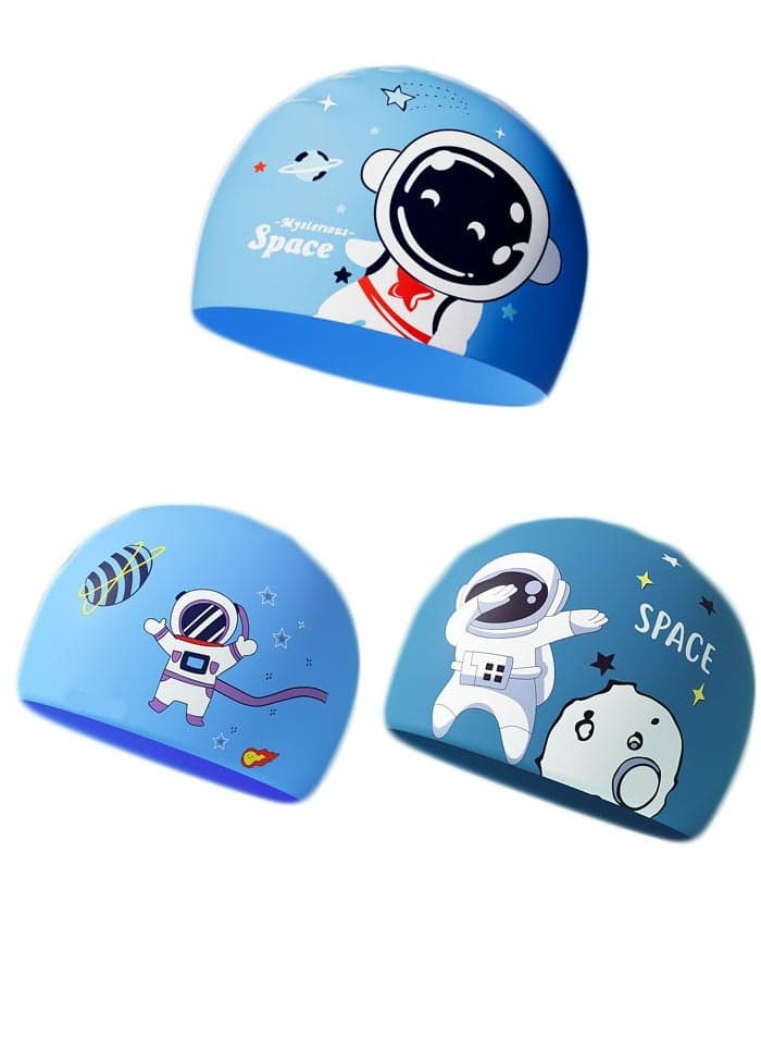Kids Swimming Caps,Swimming Hat,3Pieces Kids Swimming Caps Waterproof PU Swimming Hats Elastic Bathing Cap with Coating Cartoon Pattern for Children Girls Boys, Age 6-12