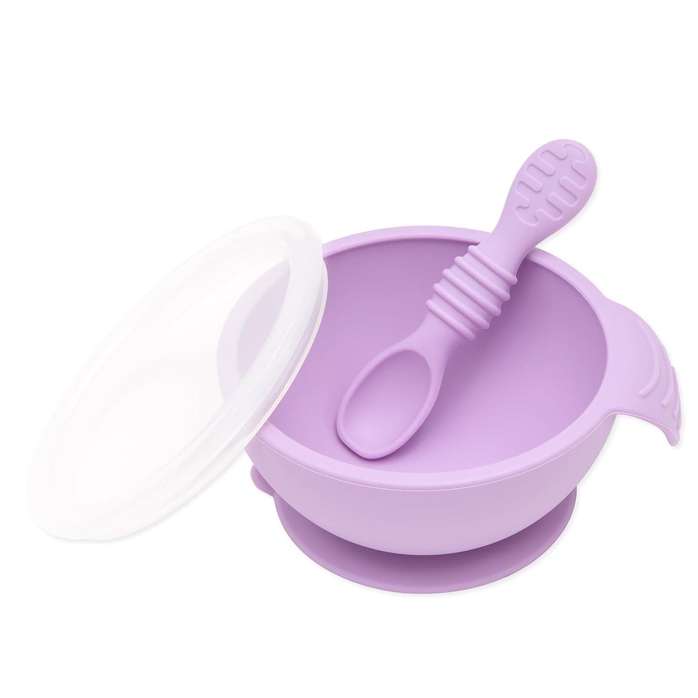 Bumkins Baby Bowl Silicone Feeding Set with Suction for Baby and Toddler Includes Spoon and Lid First Feeding Set Training Essentials for Baby Led Weaning for Babies 4 Months Up Lavender