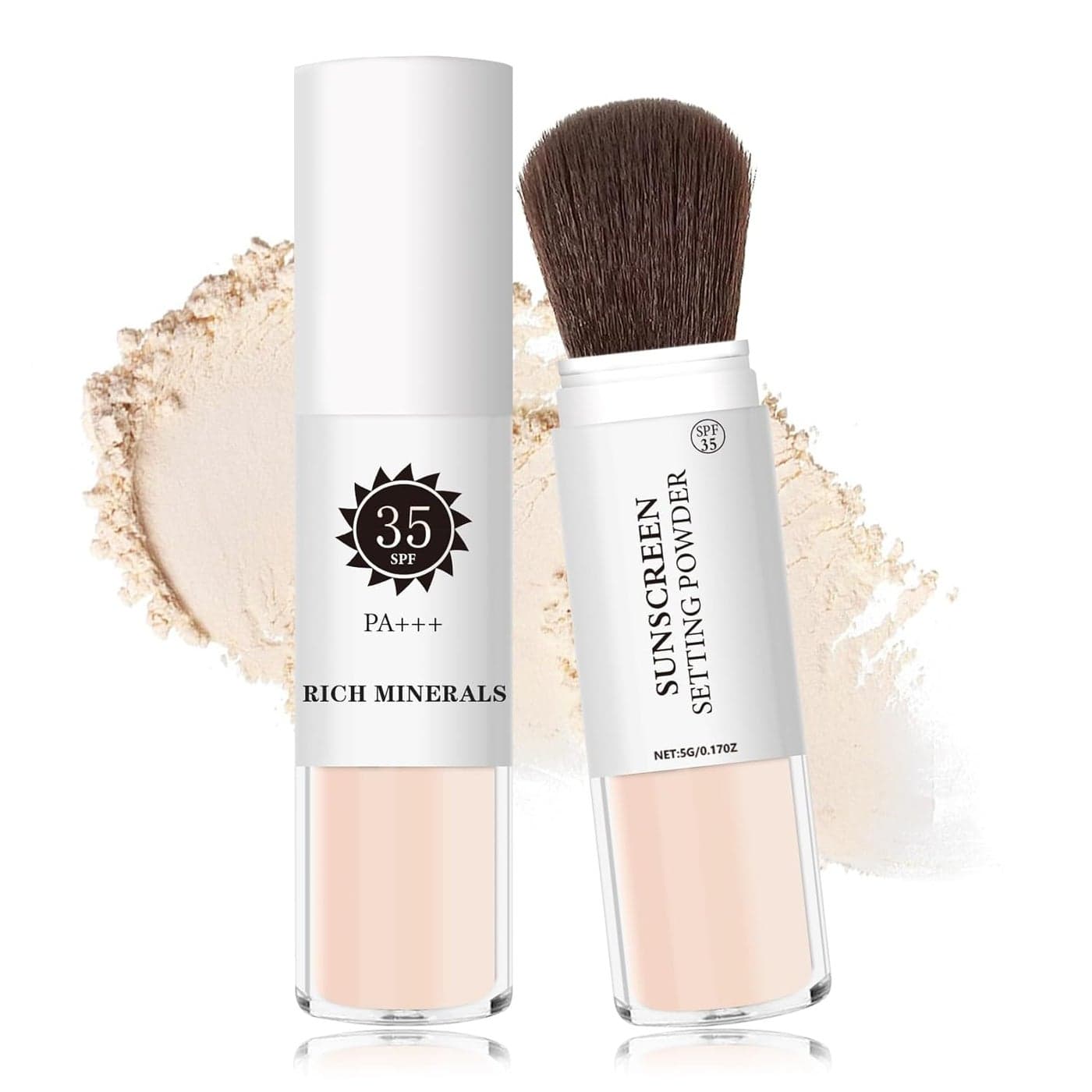 Mineral Sunscreen Setting Powder Mineral Brush Powder SPF 35 PA Oil Control Matte Effect Lightweight Breathable Translucent Powder Setting Powder Sunscreen Makeup for Face with Brush01 Translucent