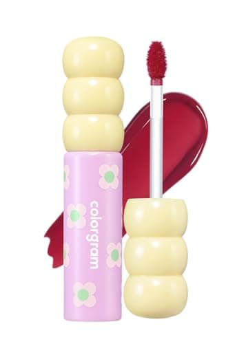 COLORGRAM Fruity Glass Tint 08 Lovely Raspberry Korean Long Lasting Waterproof Lip Stain Glossy Dewy Lip Gloss Highly Pigmented Raspberry Red Shade with Glowing effect 011 Oz