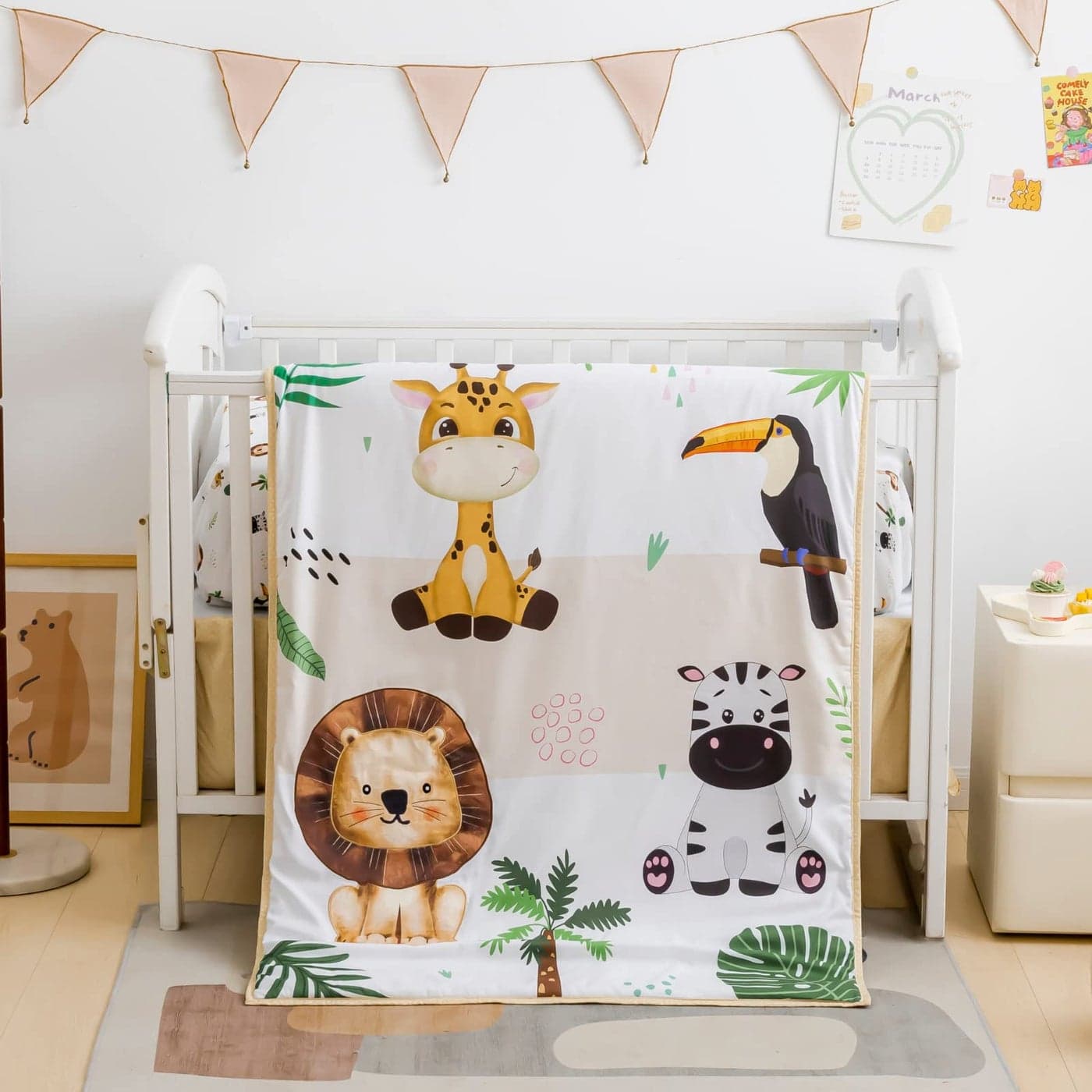 Safari Animal Bedding Set for Baby Boys Girls 3Piece Crib Set Including Sheet Comforter Skirt Standard Size