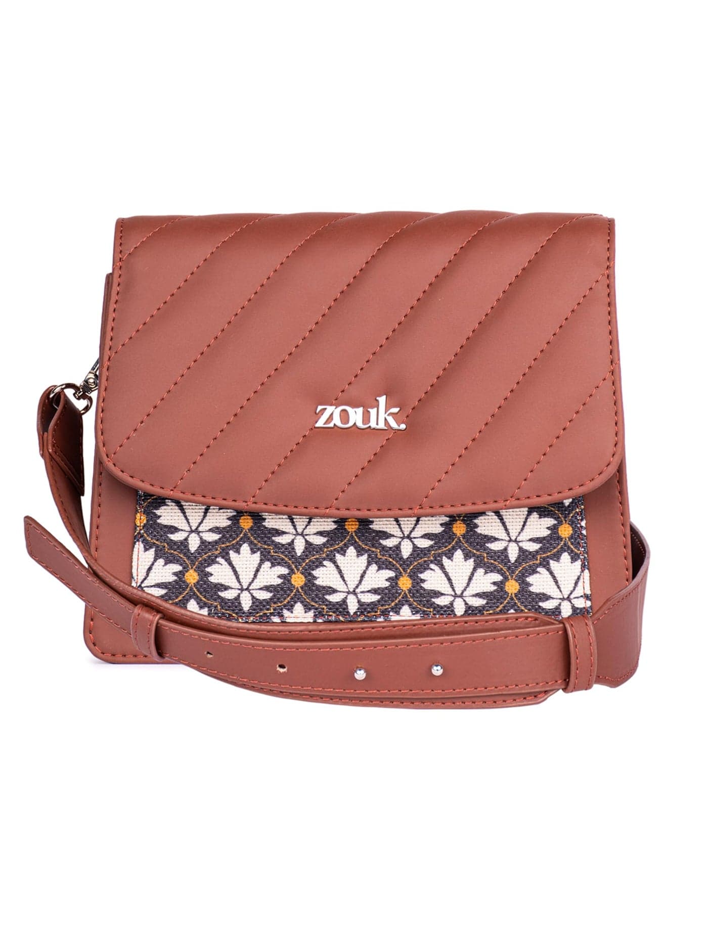 ZOUK Bidri Kaiser Motif Printed Vegan Leather Black and White Flap Closure Beyond Basic Sling Bag For Women's Girls