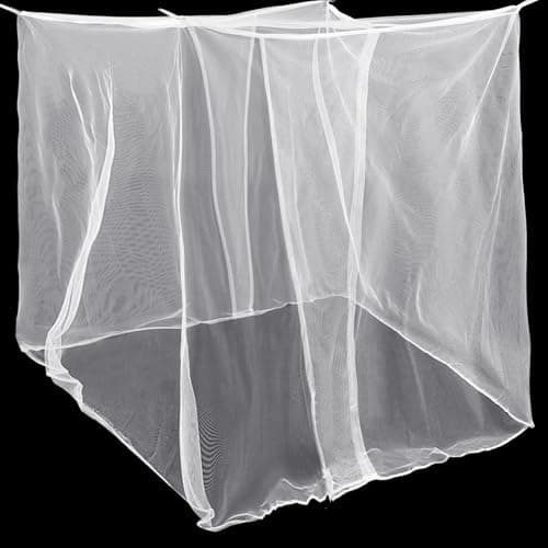 Mindsoft 4 Corners Mosquito Net for Mosquiteros para Camas Bed Canopies Netting Bed Drapes Rectangular Mosquito Mesh for Camping Home Outdoor Travel(White B,L75 X W71 X H79 Inch,2 Opening)