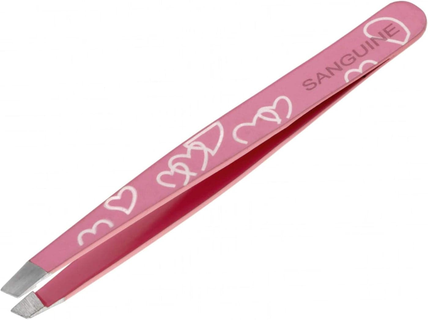 Eyebrow Hair Removing Tweezers Slanted Tip Pink Heart with Safety Tip Cover