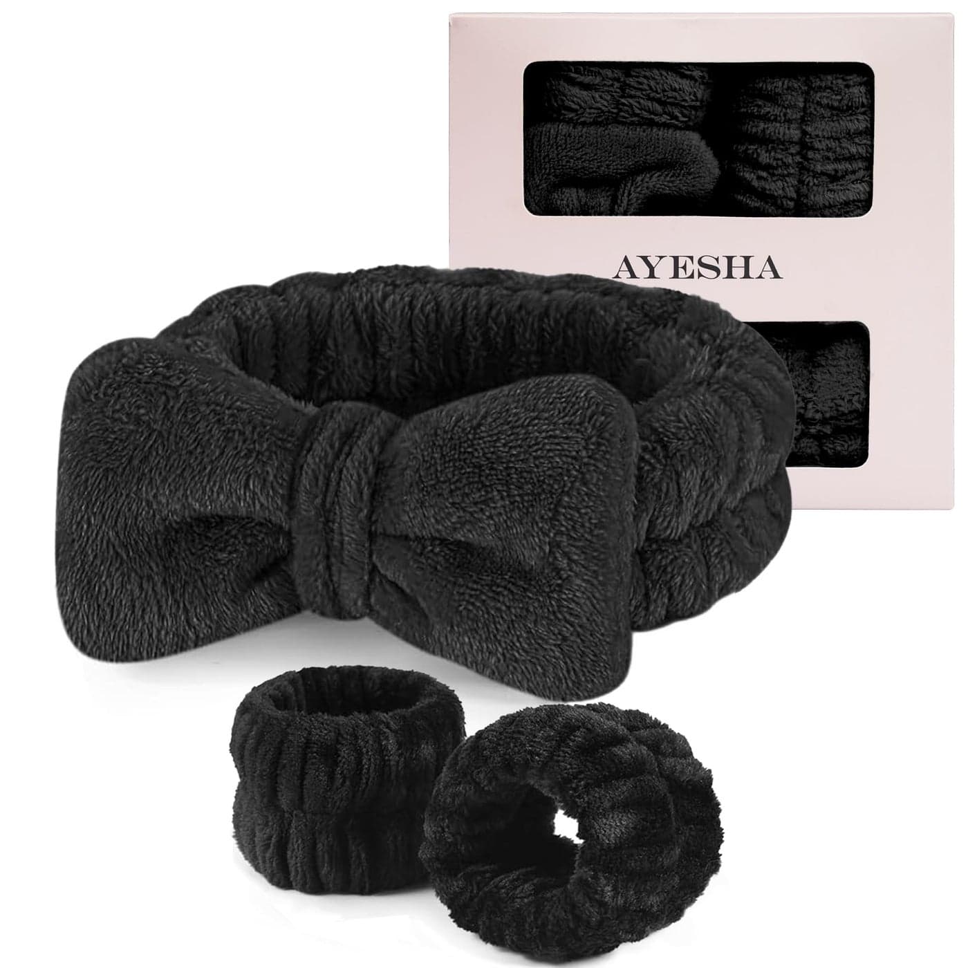 Ayesha Spa Headband and Wristband Set for Skincare Washing FaceMakeup Headband Wrist Cuffs for Preppy Skincare Women GirlBlack set