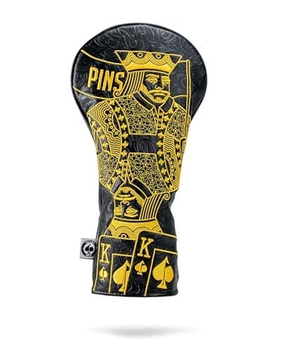 Pins Aces Royal Flush Head Cover Premium HandMade Leather Headcover Ace of Spades Magnetic Closure Tour Quality Golf Club Cover Style and Customize Your Golf Bag Driver BlackGold