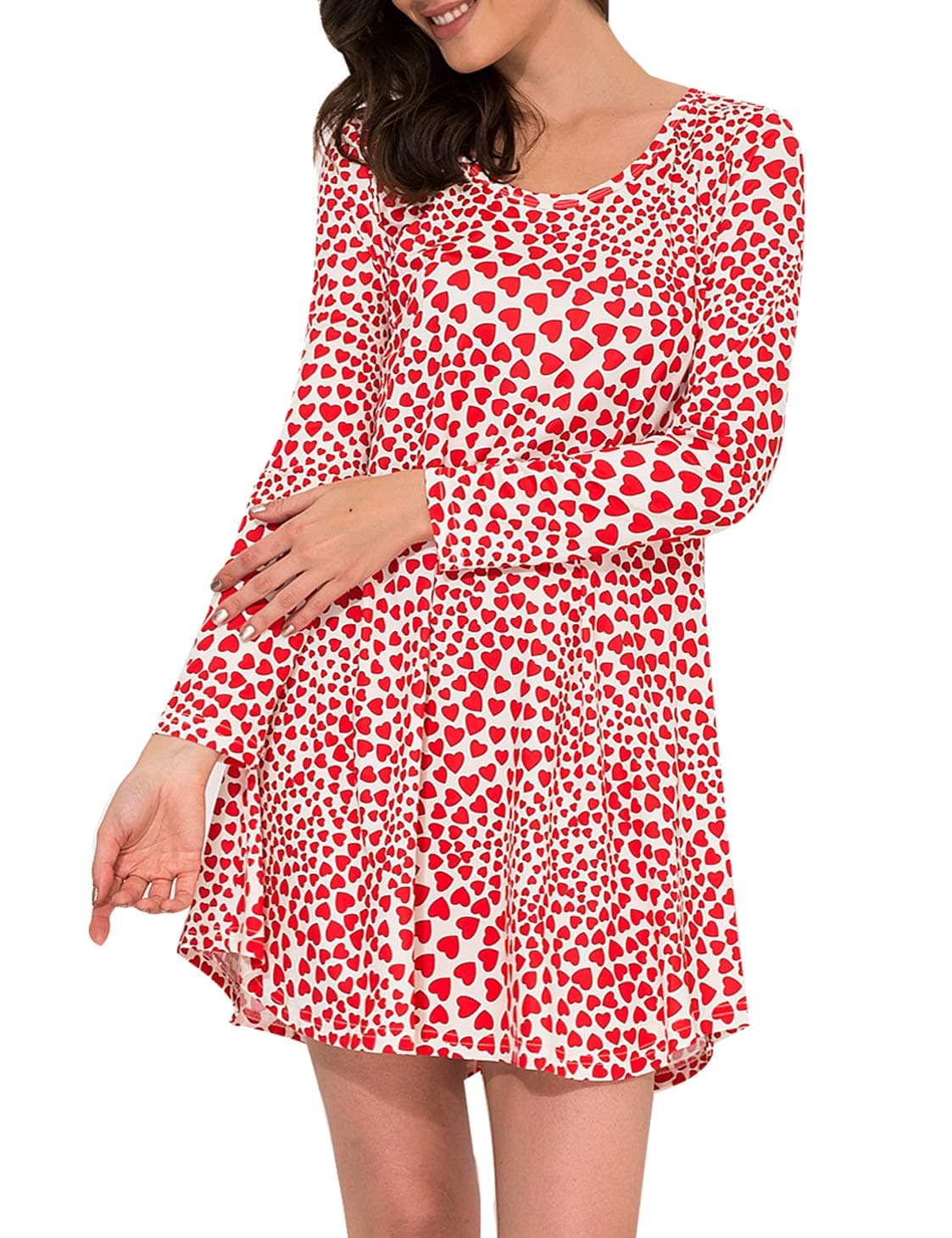 Aphratti Women's Long Sleeve Funny Printed Holiday Dress Casual Spring Tunic Tops to Wear with Leggings Heart XX-Large