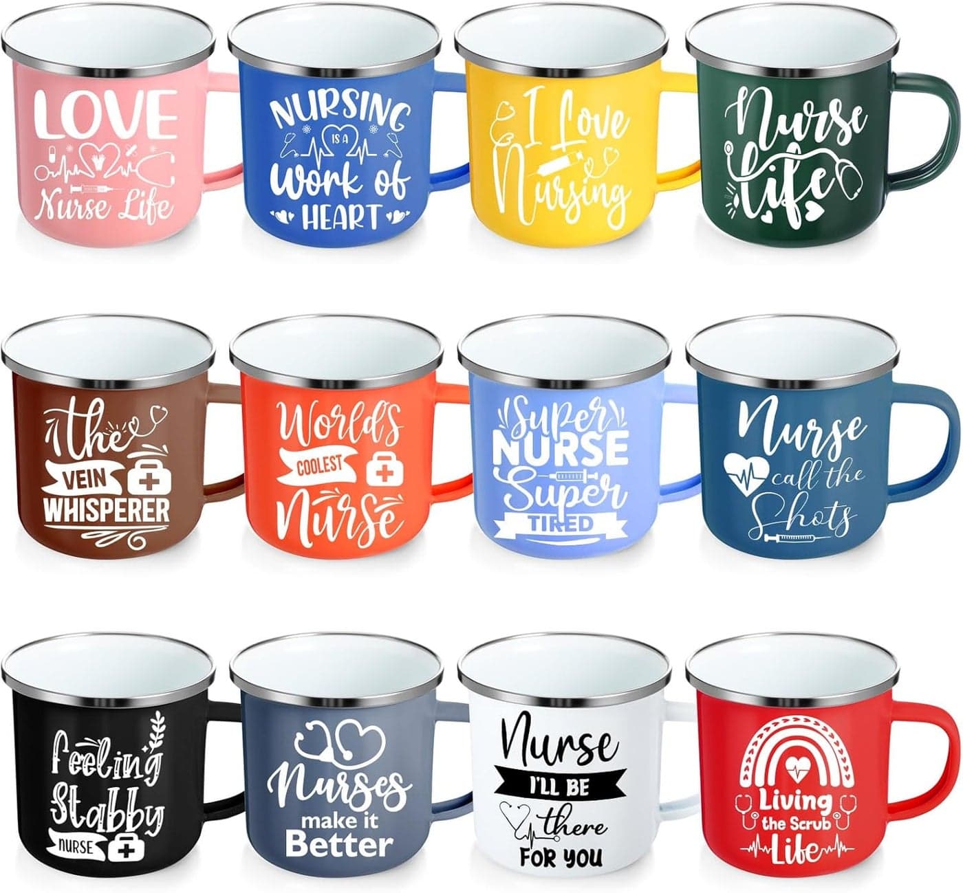Sieral 12 Pcs Nurse Week Gifts 12 oz Nurses Mug Bulk 2025 Coffee Enamel Cups Set with Handles Motivational Tumbler for Women Doctor Student Graduation School Thank You GiftsNovel