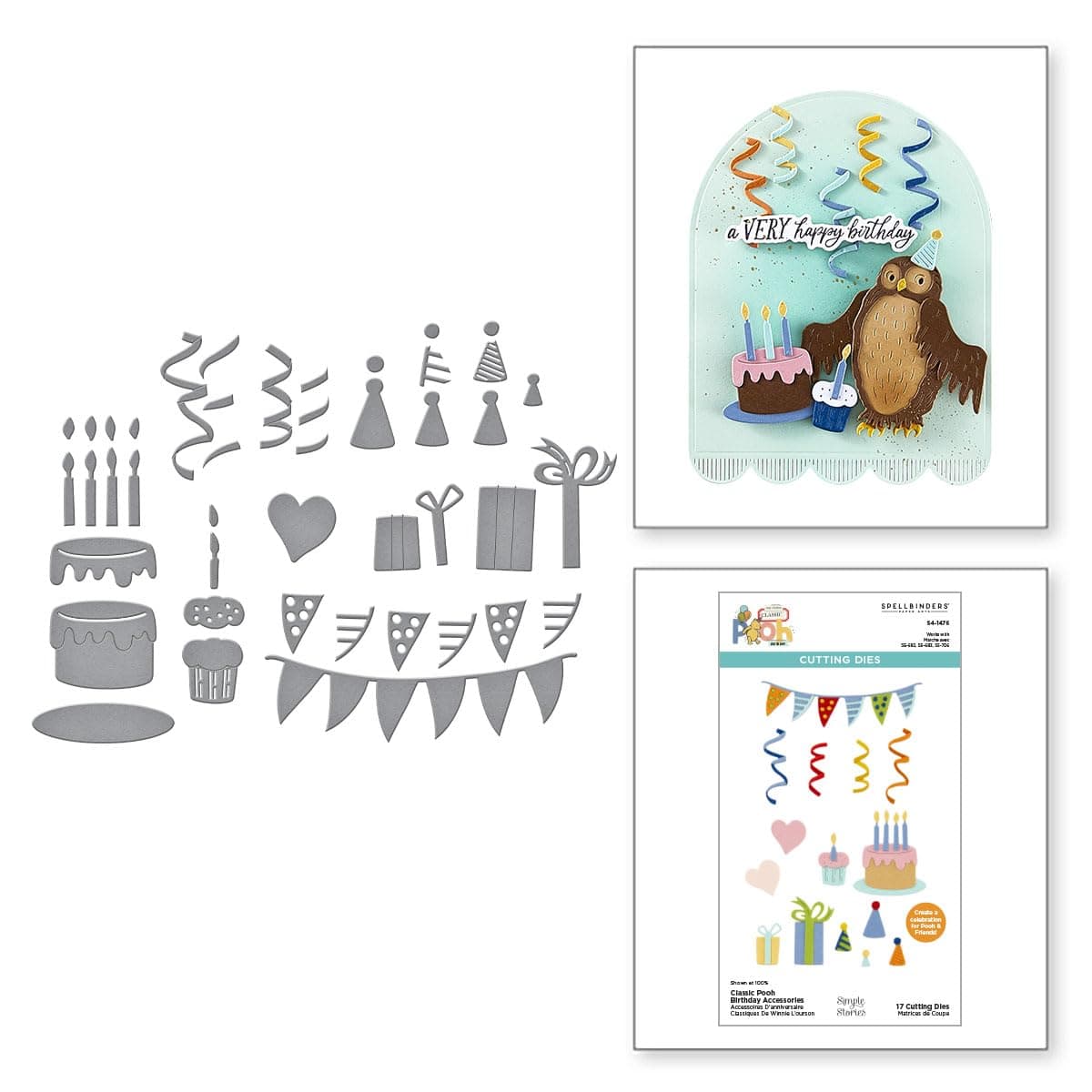 Spellbinders Classic Pooh Birthday Accessories Dies Metal