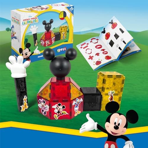 Tytan Toys Official Disney Mickey Mouse Toy Clubhouse Magnetic Tile Set 37Piece STEAM Building Toy for Kids 3 Mickey Mouse Clubhouse Toys Educational Playset with Friends Figures