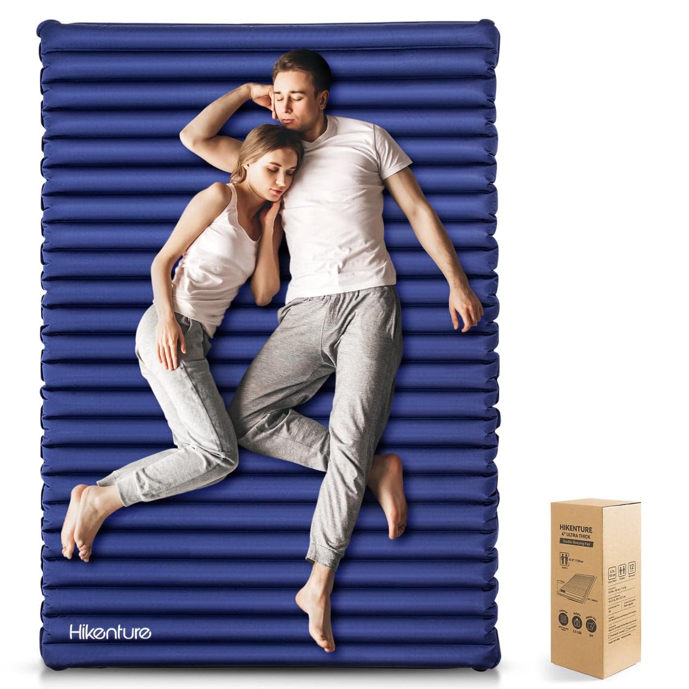 Hikenture Double Sleeping PadExtra Thick 375in Camping Mattress 2 PersonQueen Size Inflatable Air MatLightweight and Compactfor BackpackingCar CampingHikingTentCotNavy Pumpsack