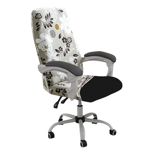 HOKIPO 'Elira Series' Office Chair Cover for Executive Chair (High-Back)- 140 GSM Stretchable Fabric- Washable & Anti-Slip- Fits Big & Tall Office Chairs, Feather Brown Floral (AR-5222-C1-L)