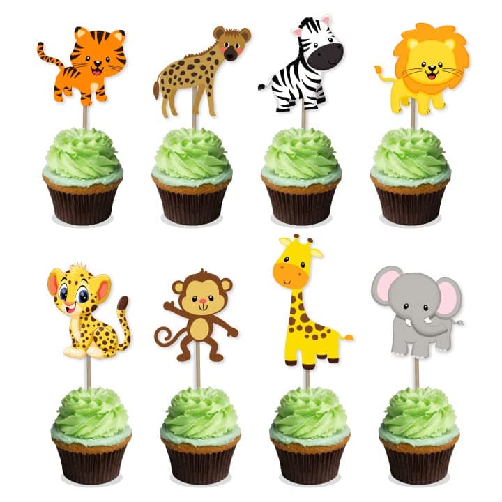 Festiko® 8 Pcs Jungle Theme Cupcake Toppers, Jungle Theme Birthday 1st Supplies, Jungle Theme Cake Decoration Supplies, Jungle Safari Party Supplies