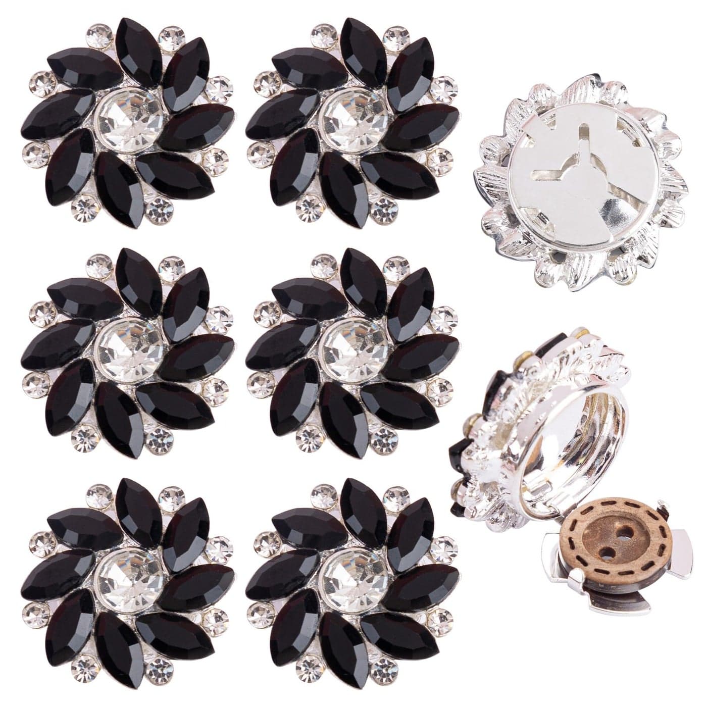 Framendino 6 Pack Rhinestone Button Cover Cufflinks for Shirt Jeans Tux Accessories Black