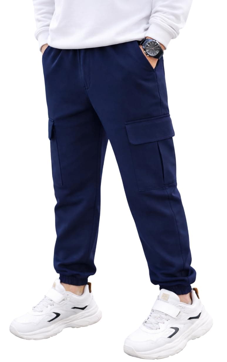 ADBUCKS Boys' Cotton Cargo Joggers – Soft, Casual Pants with Pockets II Boy's Relaxed Cargo Joggers Pants for Boy (in, Age, 11 Years, 12 Years, Blue)
