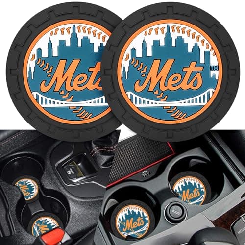2PCS Car Cup Holder CoasterAuto Cup Holder Insert Coaster for New York Mets Baseball Fans NonSlip Car Drink Holder Mat Interior Accessories NY Mets