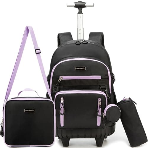 Meetbelify Rolling Backpack for Girls Backpack with Wheels for Elementary Student Kids School Bag with Lunch Box Pencil Case for Girls Ages 6-8 Years Old